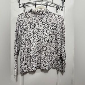 Lands End Women’s Mp Mock Neck Shirt Forest Animals All Over Novelty Print White